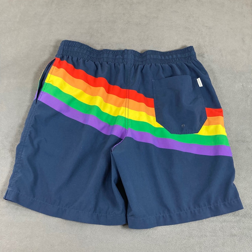 Chubbies Mens Rainbow Stripe Swim Trunks Navy Blue 7 Inch Inseam Medium - Picture 3 of 6